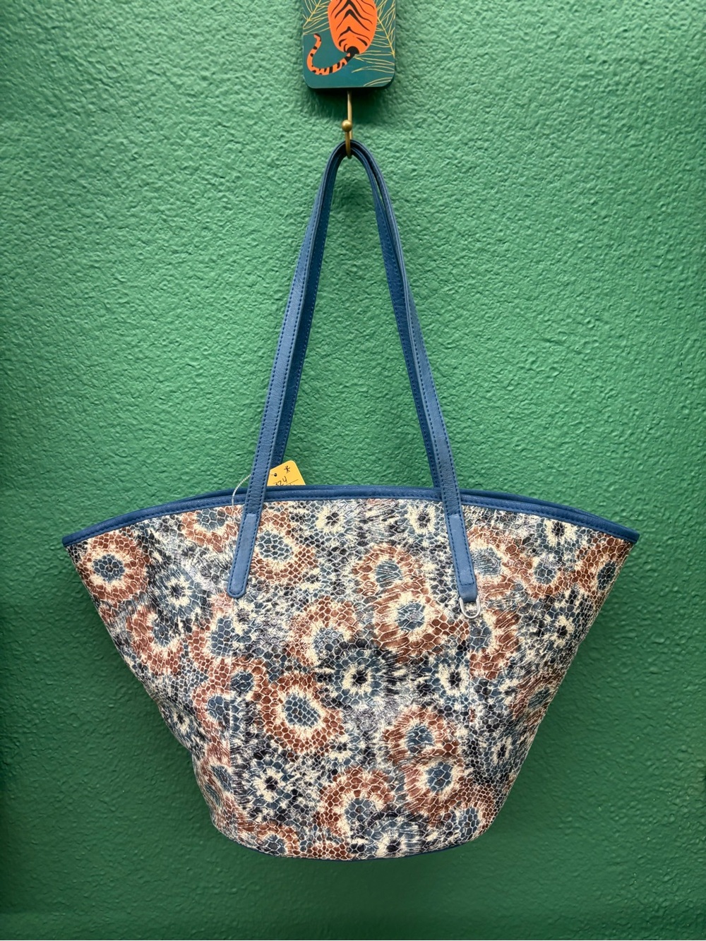 HOBO Blue Floral-Pattern Tote with Brown Accents